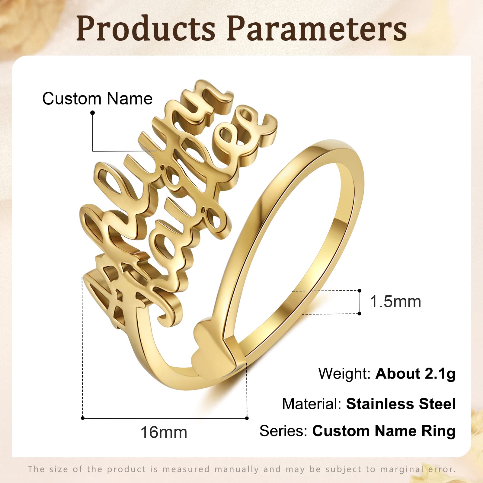 Custom Name Ring,Personalized Double Name Ring for Women Trendy Gold Statement Adjustable Ring Gift for Women Mother's Day (custom 2 names)