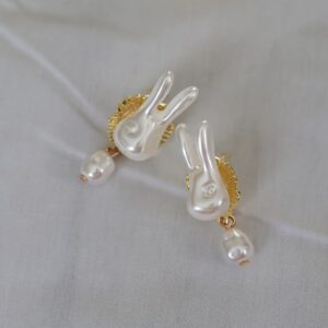 Easter Bunny Pearl Earrings 925 Silver Fashion Classy Dangle Womens Holiday Basket Gift Cute Funny Rabbit Stud