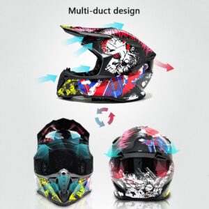 Adults Motocross Helmet Downhill Dirt Bike Motorcycle Helmet DOT/ECE Approved Perfect for Off-Road Mountain Motorcycle, Dirt Bikes, ATV, MTB, Four Wheeler and Racing Full Face Helmet-S-Large