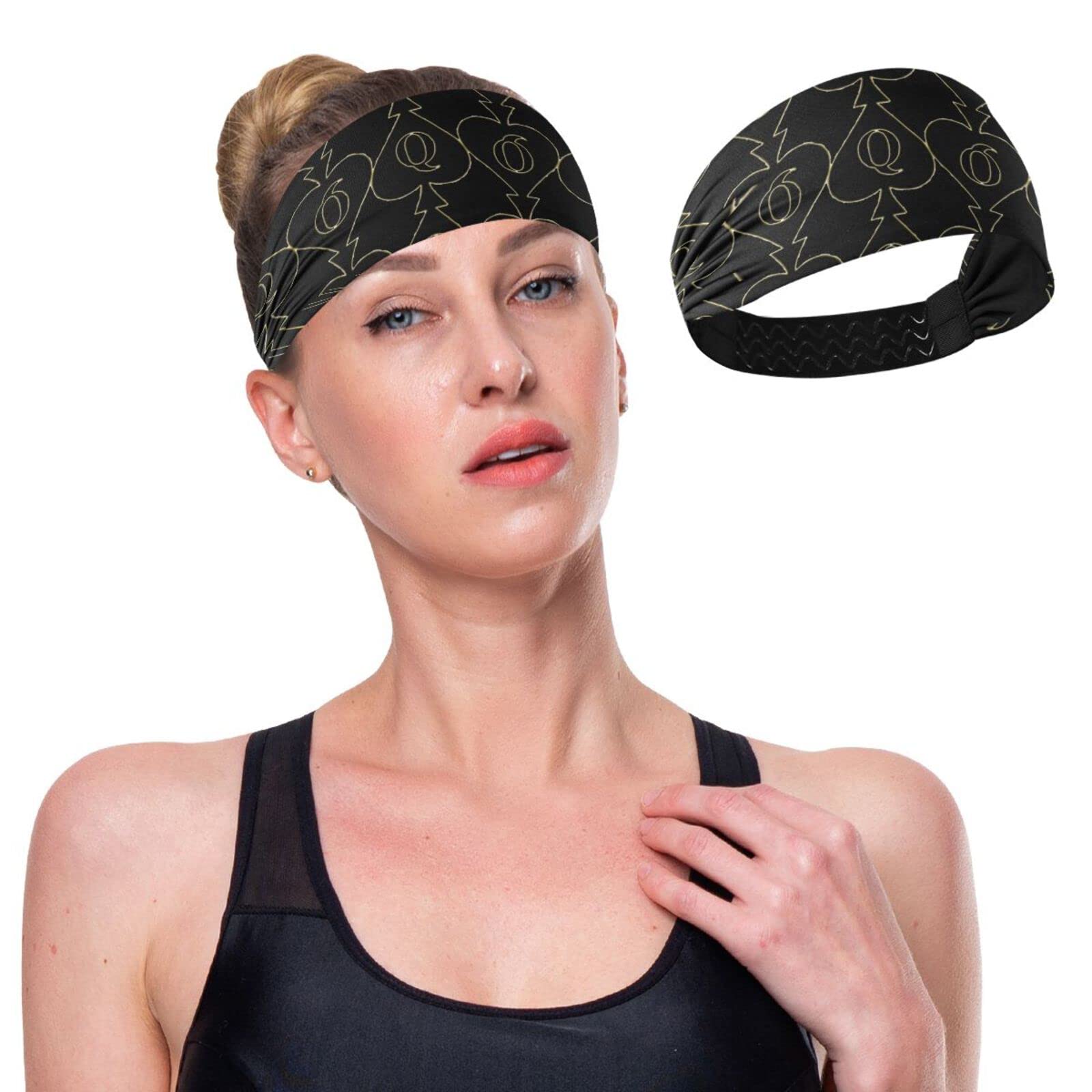 Unisex Workout Headbands Golden-Queen-of-Spades Elastic Yoga Sweatband Stretchy Sports Hairband