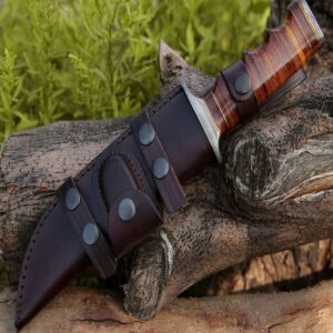 DAMASCUS HUNTING KNIFE, Bowie knife, Engraved knife, Personalized Gift for Him, Survival knife, Stacked Leather Handle