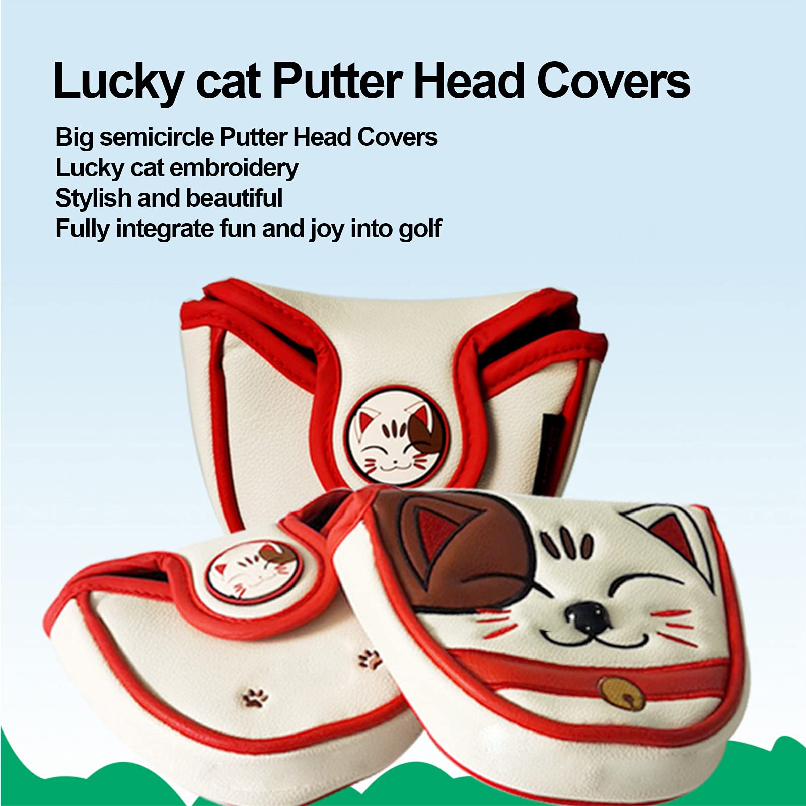 TYTOGE Center Shaft Putter Cover, Lucky Cat Waterproof Mallet Head Cover Center Putter Headcover Guard Protector