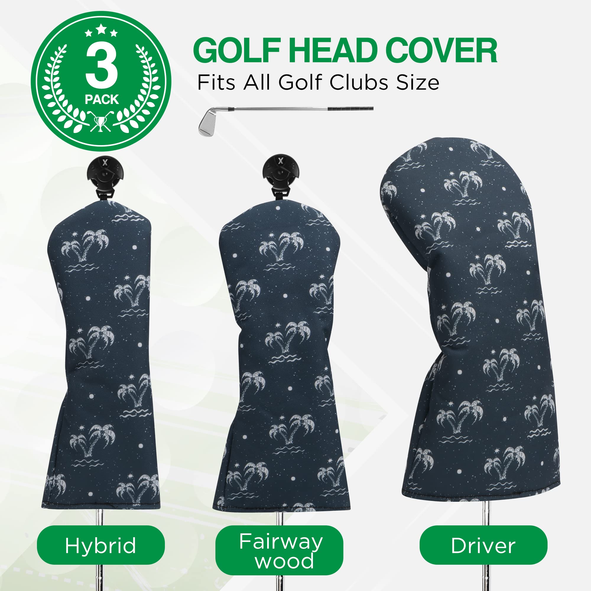 VIXYN Golf Headcover Accessories Set - Golf Headcover, Blade Putter Cover, and Alignment Stick Cover (Palm Springs)