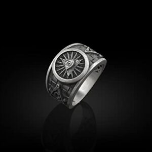 BySilverStone Jewelry - Eye Of Providence Silver Masonic Ring, 925 Sterling Silver Freemason Ring, Signet Ring, Engraved Ring, The Square and Compasses, Boss Gift