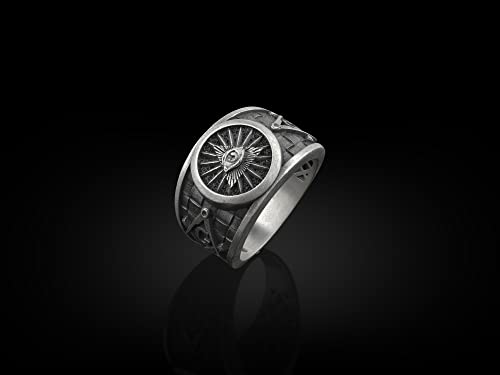 BySilverStone Jewelry - Eye Of Providence Silver Masonic Ring, 925 Sterling Silver Freemason Ring, Signet Ring, Engraved Ring, The Square and Compasses, Boss Gift