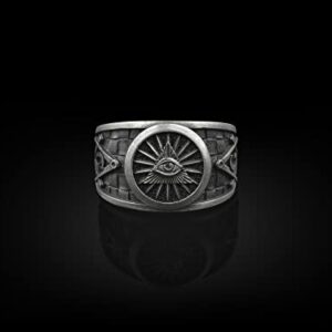 BySilverStone Jewelry - Eye Of Providence Silver Masonic Ring, 925 Sterling Silver Freemason Ring, Signet Ring, Engraved Ring, The Square and Compasses, Boss Gift