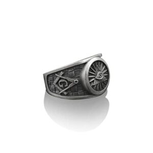 BySilverStone Jewelry - Eye Of Providence Silver Masonic Ring, 925 Sterling Silver Freemason Ring, Signet Ring, Engraved Ring, The Square and Compasses, Boss Gift