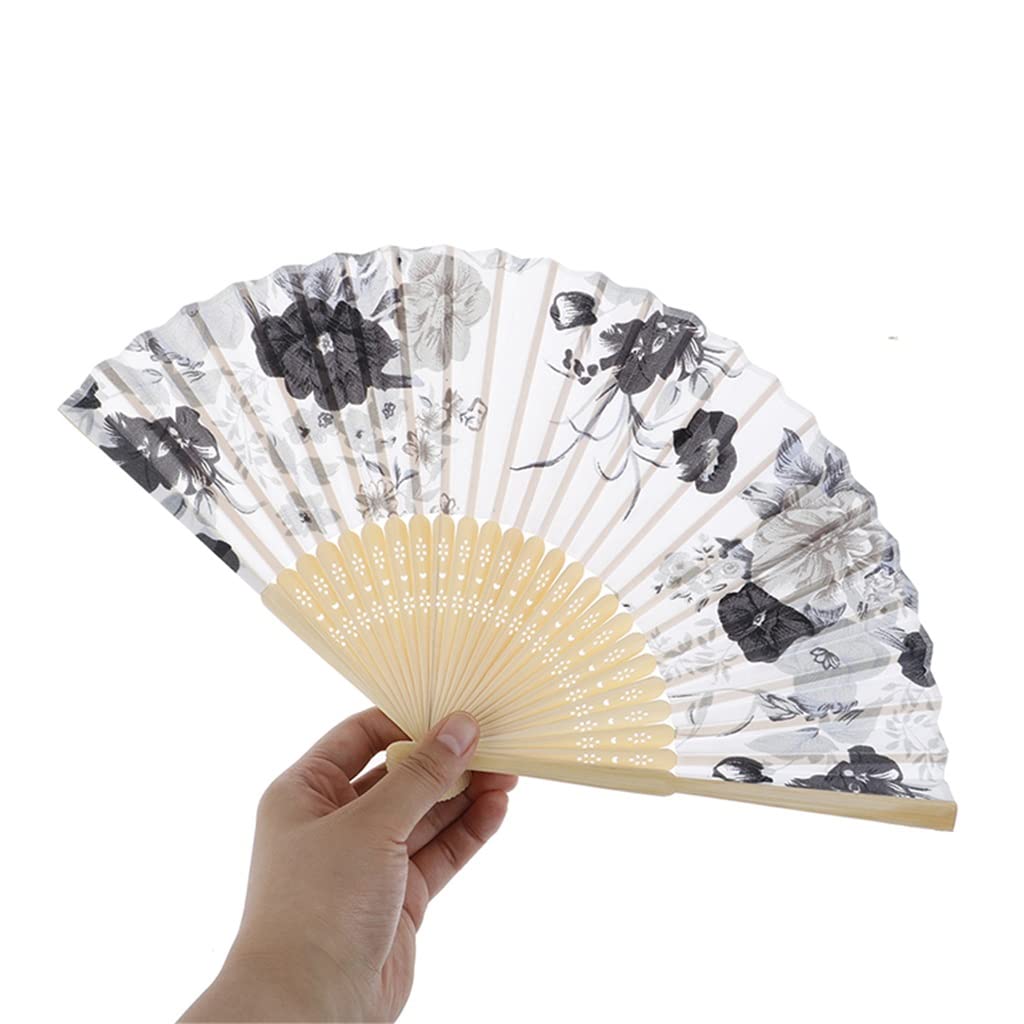 Chinese Style Silk Fan Folding Fan Art Gifts Dance Hand Fan Vintage Folding Hand Held Flower Fan (D,21 * 3.5CM)