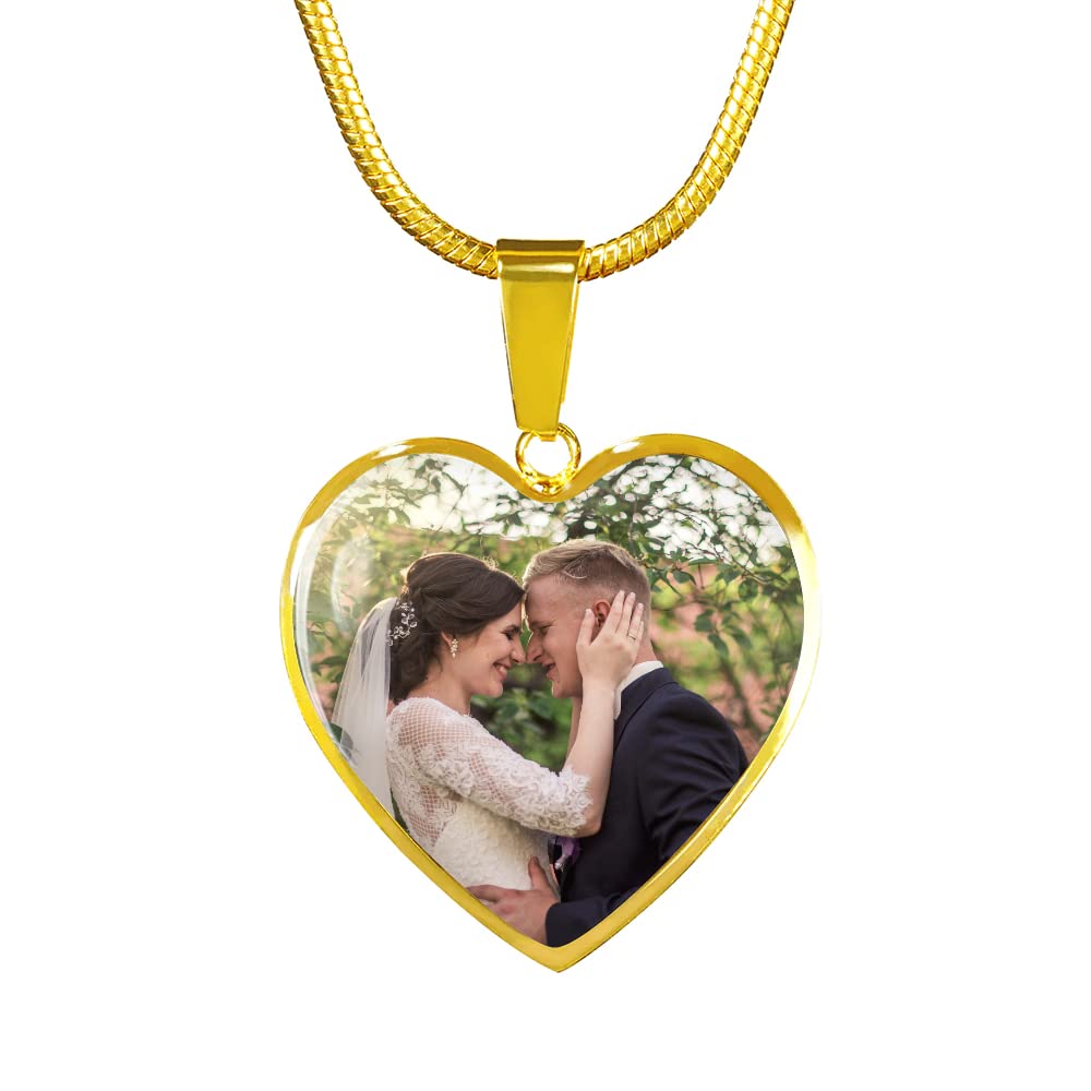 Personalized Picture Necklace - Custom Photo Necklace, Customized Necklace with Picture, Personalized Heart Photo Necklace, Custom Memorial Gifts, Memory Necklaces (18K Gold Finish, Photo Only)