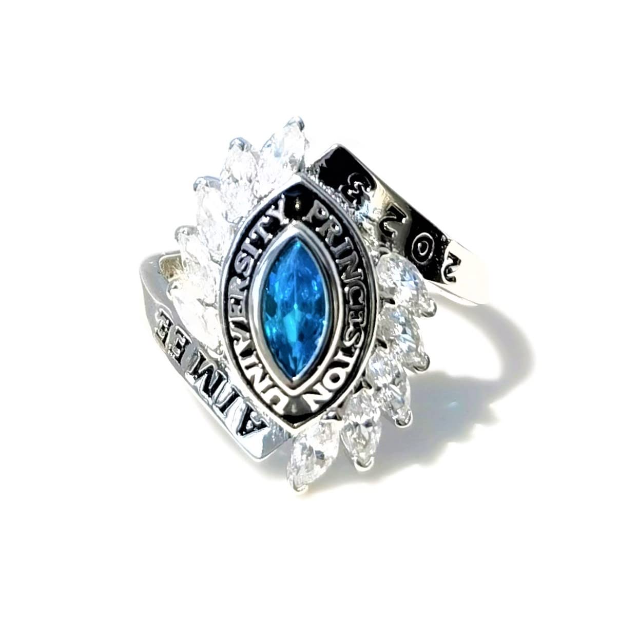 JNJ Women's Class Ring, personalized for high school and college graduates, Sterling Silver, Birthstone, Original design, Marquise Styles-Jour Nouveau Jewelry (Platinum)