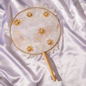 Chinese Traditional Bride Lace Flower Fan Vintage Round Hand-held Birds Fan Wedding Photography Props Accessorie (3-Pack)