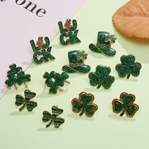 6/9Pairs St.Patrick's Day Stud Earrings for Women Glitter Shamrock Earrings Irish Green Leaf Hat Letter Luck Stud Earrings St.Patrick's Day Accessory Irish Jewelry Gifts (6 Pairs)