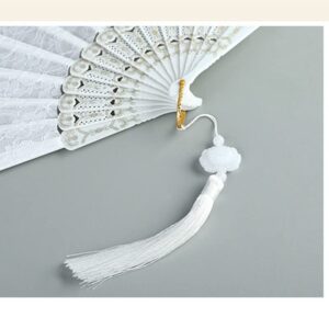 White Lace Folding Fan Double-Layered Plastic Wedding Party Home Decorative Fan Ancient Bride Hand Fan (Size : Argento)