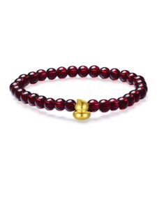 zhou liu fu 24k solid gold bracelet for women, real pure gold jewelry gourd garnet beaded bracelet for men girlfriend