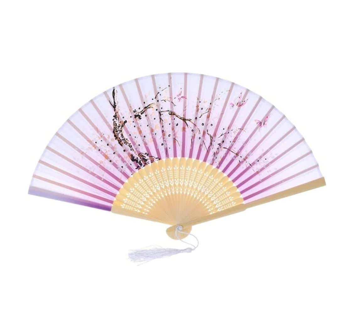 ZAEGO Chinese Fan Folding Hand Fan Chinese Style Dance Wedding Party Lace Silk Folding Hand Held Flower Fan Handheld Folding Fan Japanese Fan (Color : Onecolor, Size : 21 * 55cm)