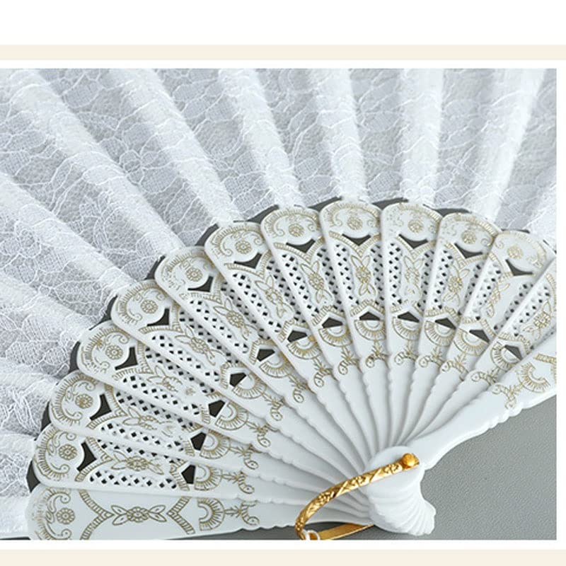 White Lace Folding Fan Double-Layered Plastic Wedding Party Home Decorative Fan Ancient Bride Hand Fan (Size : Argento)