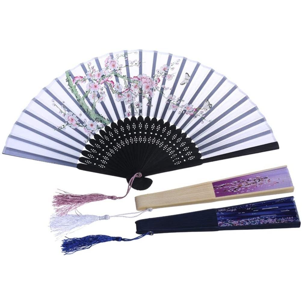 ZAEGO Chinese Fan Folding Hand Fan Chinese Style Dance Wedding Party Lace Silk Folding Hand Held Flower Fan Handheld Folding Fan Japanese Fan (Color : F, Size : 21 * 55cm)