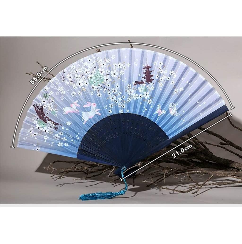 ZAEGO Chinese Fan Folding Hand Fan Chinese Style Dance Wedding Party Lace Silk Folding Hand Held Flower Fan Handheld Folding Fan Japanese Fan (Color : F, Size : 21 * 55cm)