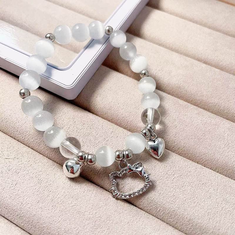 Kawaii Kitty Bracelet Y2k Gyaru Cute Moonstone Cat Friendship Bracelets Elastic Beaded BFF Bracelets for Women (1PC)