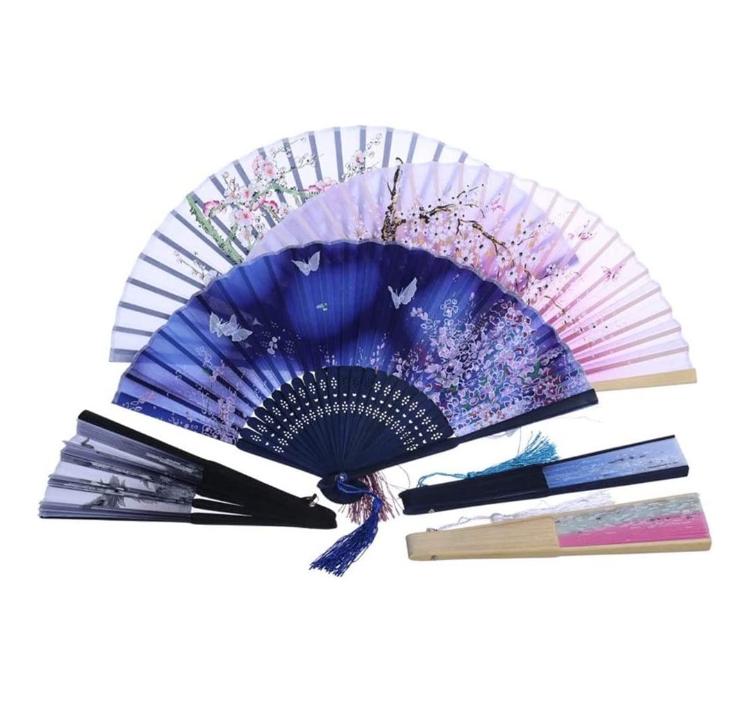 ZAEGO Chinese Fan Folding Hand Fan Chinese Style Dance Wedding Party Lace Silk Folding Hand Held Flower Fan Handheld Folding Fan Japanese Fan (Color : Onecolor, Size : 21 * 55cm)