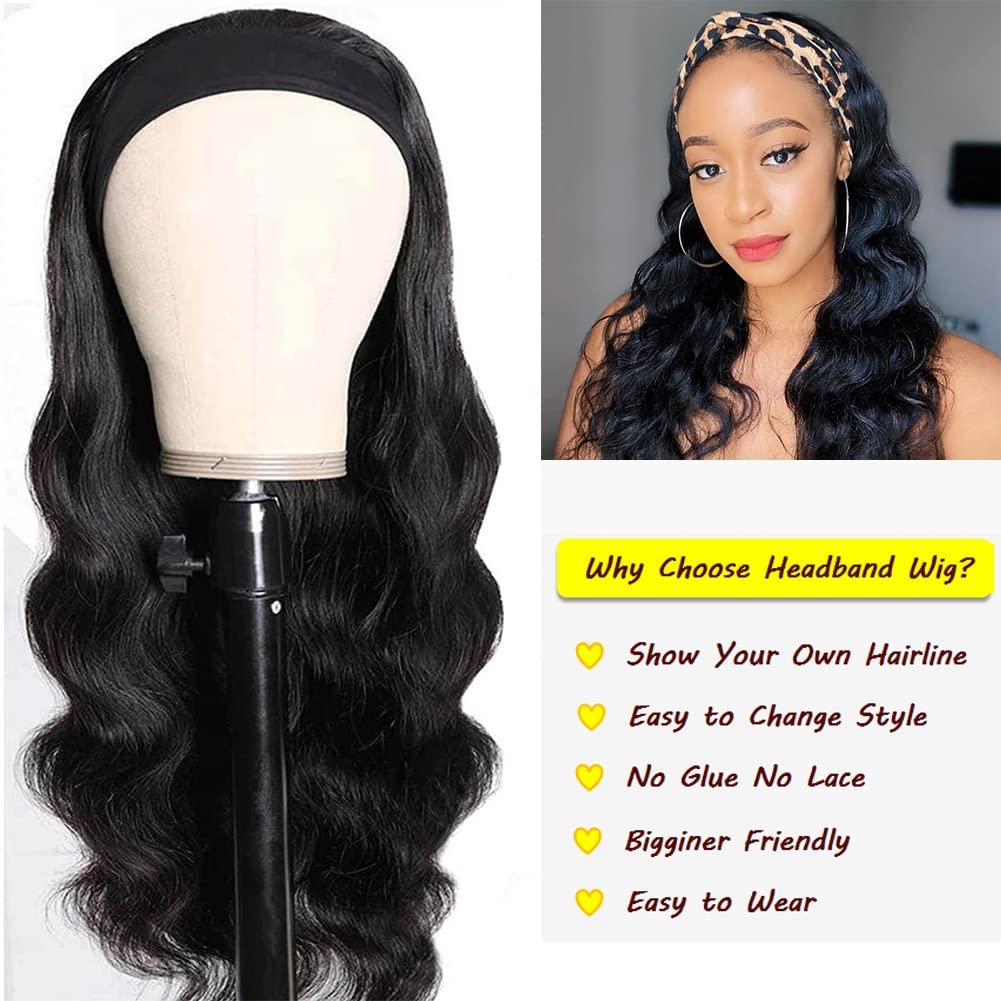 Headband Wigs for Black Women Human Hair Glueless Body Wave Headband Wig Human Hair 100% Brazilian Virgin Hair Machine Made Head band Wig 150% Density