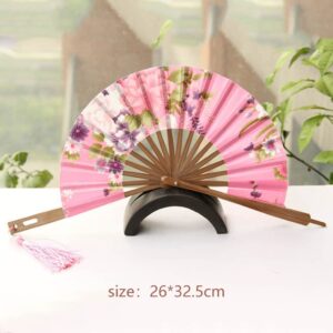 Classic Cherry Flower Blossom Hand Fan Surface Folding Round Circle Fan Wedding Party Favors Gift (Argento,26 * 32.5cm)