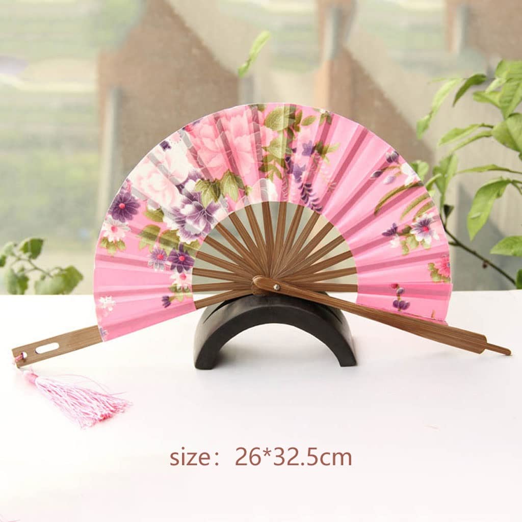 Classic Cherry Flower Blossom Hand Fan Surface Folding Round Circle Fan Wedding Party Favors Gift (Argento,26 * 32.5cm)