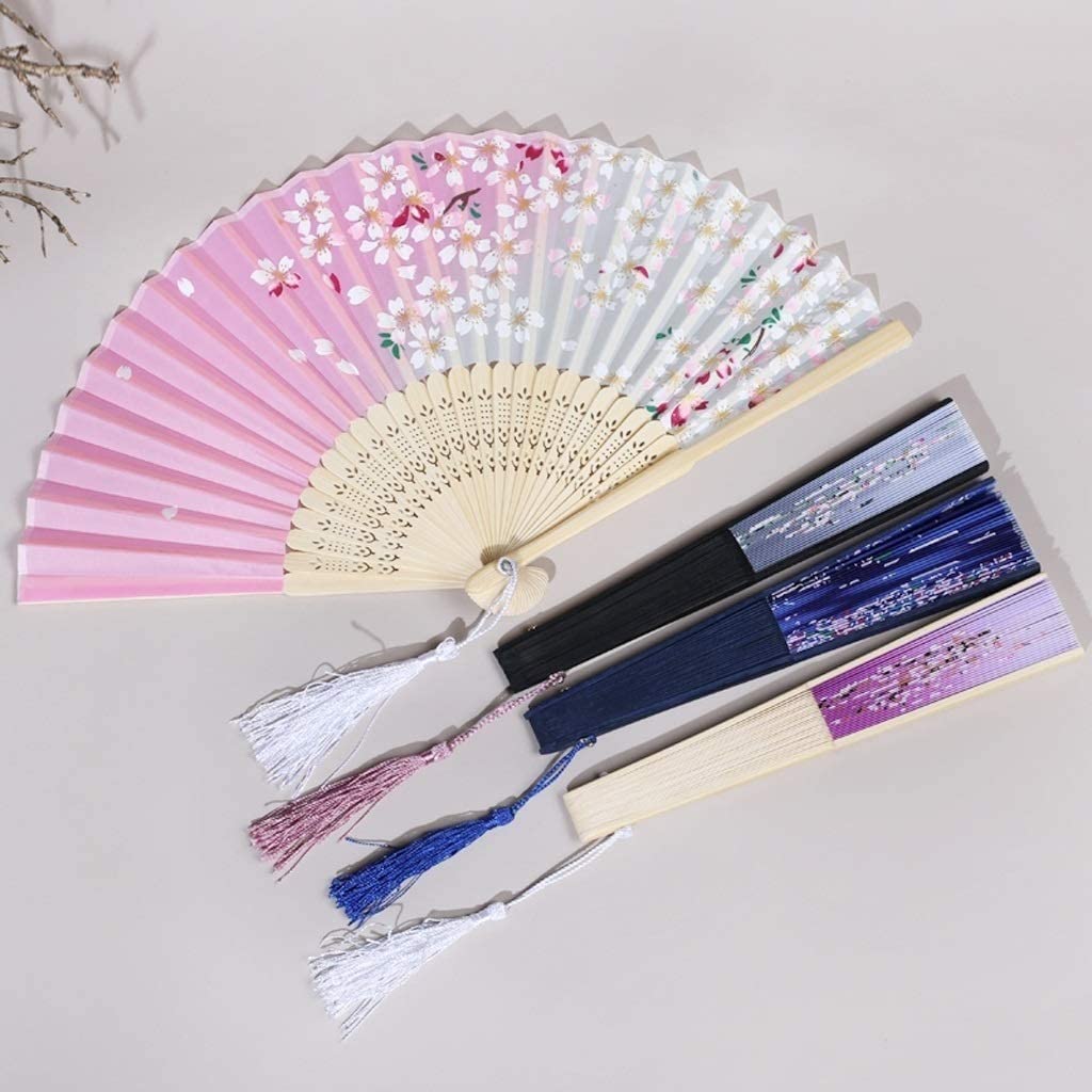 ZAEGO Chinese Fan Folding Hand Fan Chinese Style Dance Wedding Party Lace Silk Folding Hand Held Flower Fan Handheld Folding Fan Japanese Fan (Color : Onecolor, Size : 21 * 55cm)