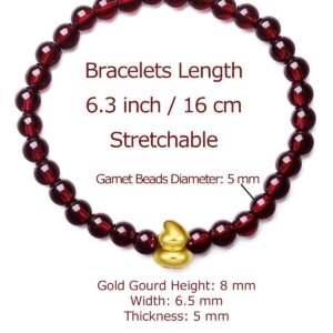 ZHOU LIU FU 24K Solid Gold Bracelet for Women, Real Pure Gold Jewelry Gourd Garnet Beaded Bracelet for Men Girlfriend