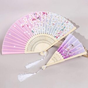 ZAEGO Chinese Fan Folding Hand Fan Chinese Style Dance Wedding Party Lace Silk Folding Hand Held Flower Fan Handheld Folding Fan Japanese Fan (Color : F, Size : 21 * 55cm)