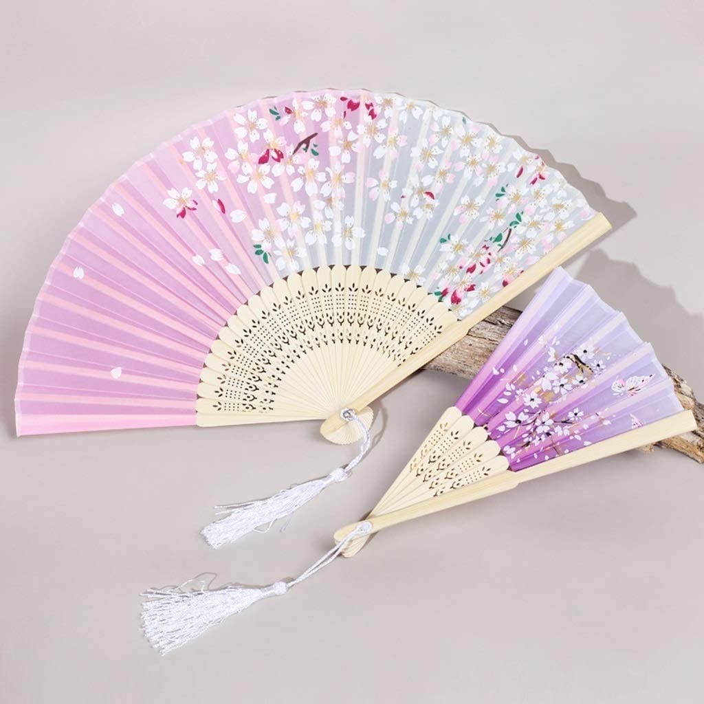 ZAEGO Chinese Fan Folding Hand Fan Chinese Style Dance Wedding Party Lace Silk Folding Hand Held Flower Fan Handheld Folding Fan Japanese Fan (Color : F, Size : 21 * 55cm)