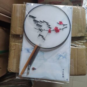 Round Embroidered Silk Fan Craft Gift Home Decoration Hanfu Animation Accessories Chinese Style Hand-held Fan (Black-Soul Eater1,26 * 32.5CM)