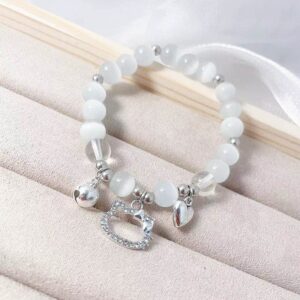 Kawaii Kitty Bracelet Y2k Gyaru Cute Moonstone Cat Friendship Bracelets Elastic Beaded BFF Bracelets for Women (1PC)