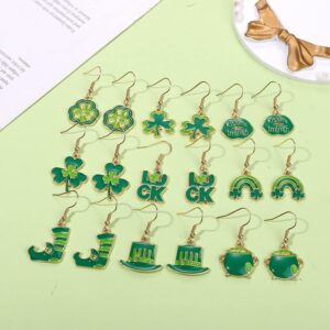 BVGA 9 Pairs St Patrick's Day Stud Earrings Set for Women Hypoallergenic Enamel Green Shamrock Stud Festive Clover Luck Hat Leprechaun Funny Irish Earrings Holiday Earrings Jewelry Gift