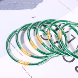 FAERLIIRY St. Patrick's Day Bracelets Glitter Jelly Bangles Bracelets Gold Bangle Bracelets for Women Sparkling Stack Silicone Bangles Irish Holiday Jewelry Gift (St. Patrick Day-6PCS)