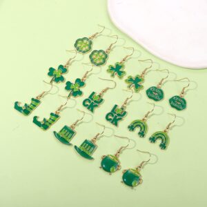 BVGA 9 Pairs St Patrick's Day Stud Earrings Set for Women Hypoallergenic Enamel Green Shamrock Stud Festive Clover Luck Hat Leprechaun Funny Irish Earrings Holiday Earrings Jewelry Gift