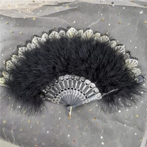 feather folding fan japanese sweet dance hand fan art craft gift wedding party decoration (svart)