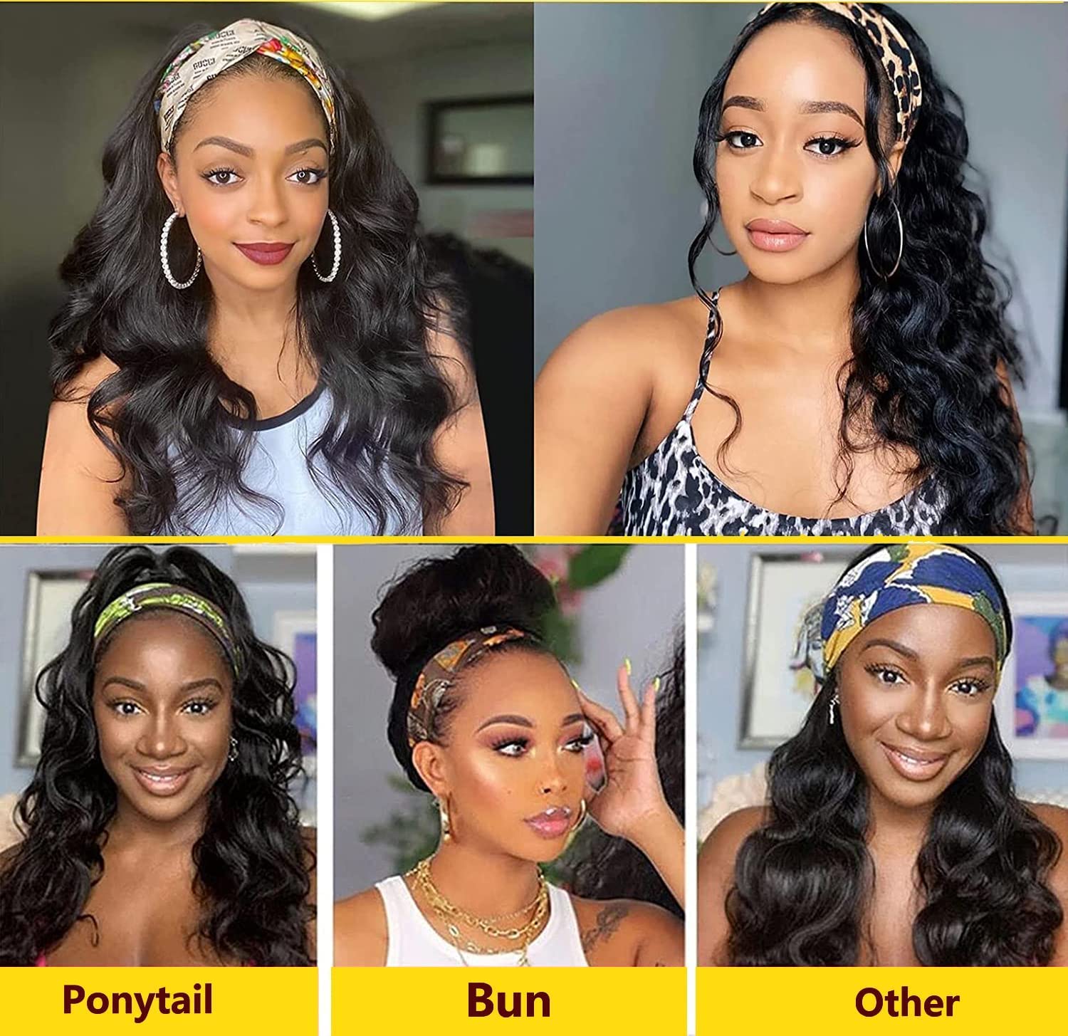 Headband Wigs for Black Women Human Hair Glueless Body Wave Headband Wig Human Hair 100% Brazilian Virgin Hair Machine Made Head band Wig 150% Density