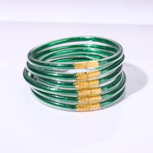 FAERLIIRY St. Patrick's Day Bracelets Glitter Jelly Bangles Bracelets Gold Bangle Bracelets for Women Sparkling Stack Silicone Bangles Irish Holiday Jewelry Gift (St. Patrick Day-6PCS)