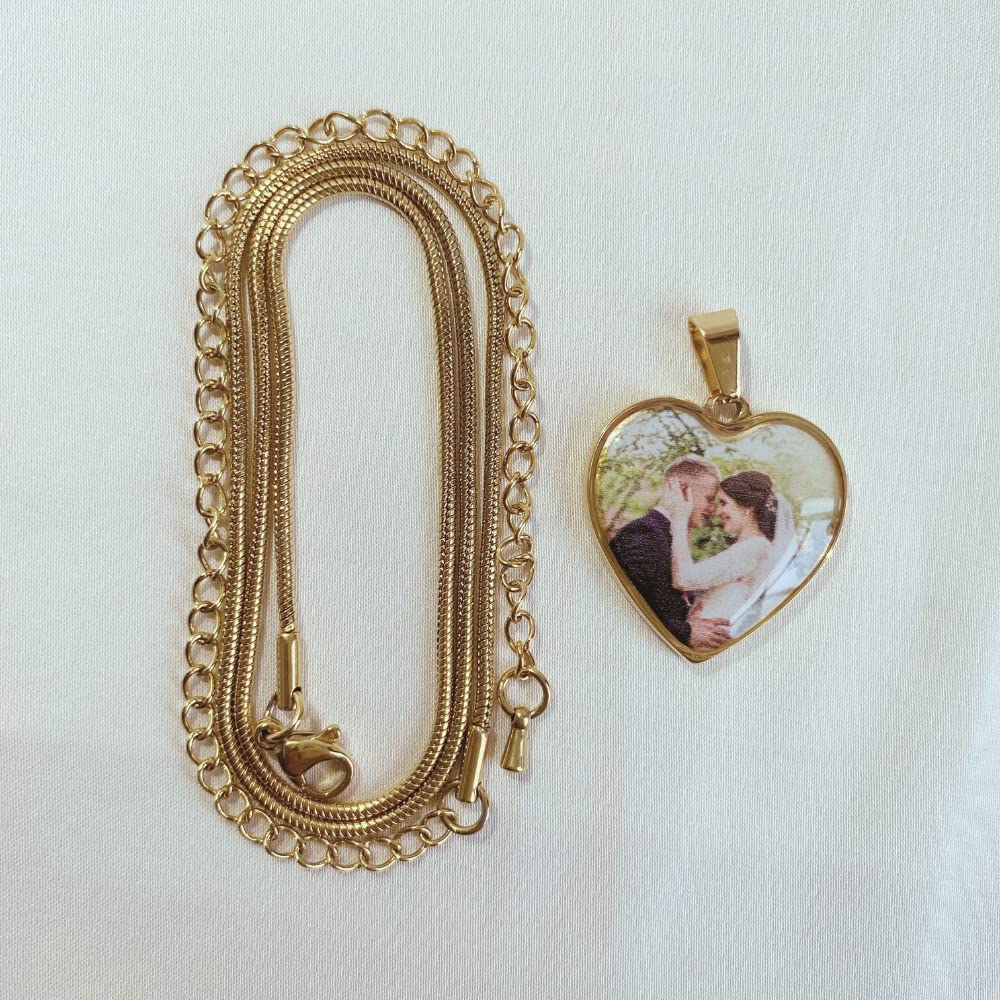 Personalized Picture Necklace - Custom Photo Necklace, Customized Necklace with Picture, Personalized Heart Photo Necklace, Custom Memorial Gifts, Memory Necklaces (18K Gold Finish, Photo Only)