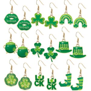 BVGA 9 Pairs St Patrick's Day Stud Earrings Set for Women Hypoallergenic Enamel Green Shamrock Stud Festive Clover Luck Hat Leprechaun Funny Irish Earrings Holiday Earrings Jewelry Gift