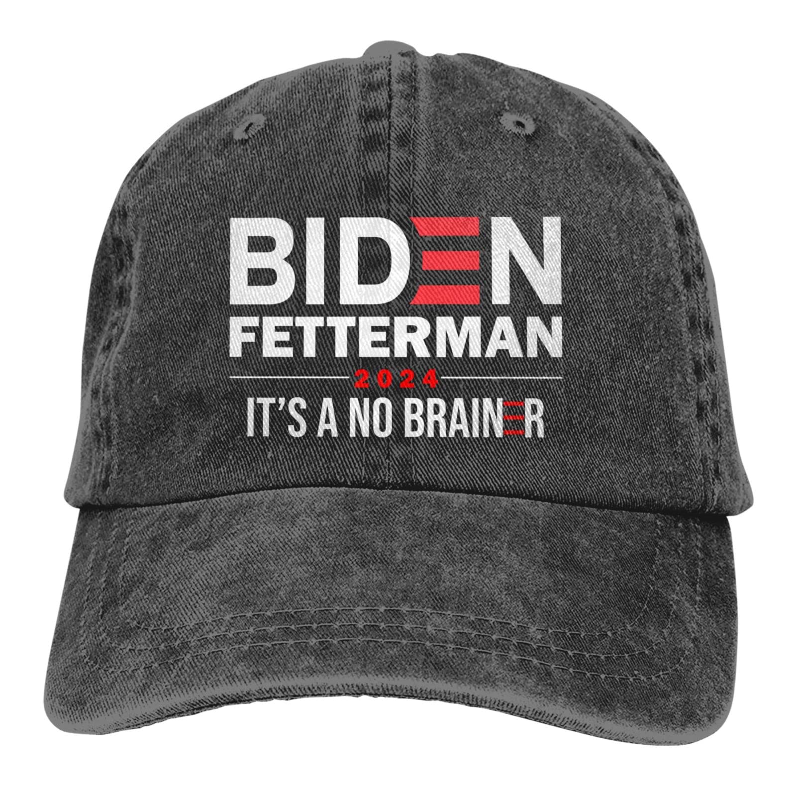 ONVOWO Biden-Fetterman-2024-It's-A-No-Brainer-24 Election Cowboy Hat Trucker Hat Baseball Cap Baseball Hats for Men Women Black