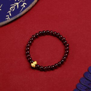 ZHOU LIU FU 24K Solid Gold Bracelet for Women, Real Pure Gold Jewelry Gourd Garnet Beaded Bracelet for Men Girlfriend