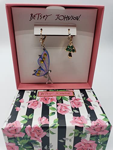 Betsey Johnson Fairy Mushroom Mismatched Drop/Dangle Earrings NIB Great Gift Idea Mother' Day Valentine's Day Easter XMAS Christmas Gifts