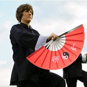 Gadpiparty Handheld Fan Handheld Fan Hand Fan Folding Fan Chinese Kung Fu Fan Cloth Fan Rave Fan Performance Fan Festival Fan Craft Fan Dance Fan for Men Women Red Hand Held Fan Hand Held Fan