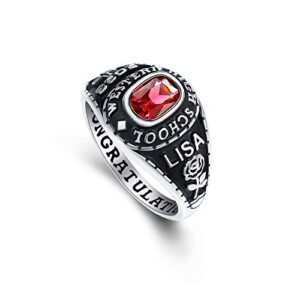 Customized Women’s High School and College Sterling Silver Class Ring – Classic Petite Collection - MEMENTOS JEWELRY (Sterling Silver Platinum)