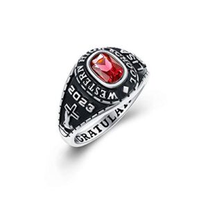 Customized Women’s High School and College Sterling Silver Class Ring – Classic Petite Collection - MEMENTOS JEWELRY (Sterling Silver Platinum)