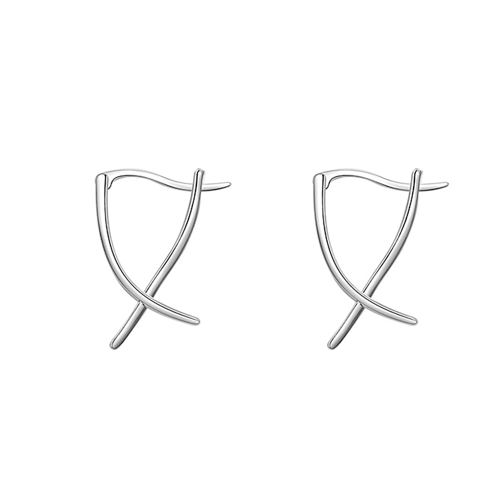 Simple Line Earrings, Women's Crossover Double Wire Earrings, Silver Cross Earrings, Geometric Stud Earrings Jewelry for Women