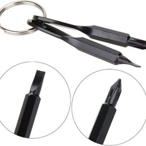 Mini Pocket Repair Hand Tool Portable Screwdriver Set Keychain Outdoor Tool Kit Stainless Steel Keyring 1pc (Black)