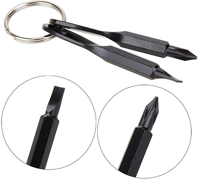 Mini Pocket Repair Hand Tool Portable Screwdriver Set Keychain Outdoor Tool Kit Stainless Steel Keyring 1pc (Black)